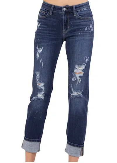 Judy Blue Mid Rise Boyfriend Jean In Dark Wash
