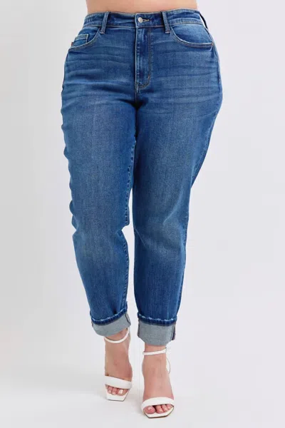 Judy Blue Mid Rise Boyfriend Jeans In Vintage Wash In Blue