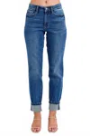 Judy Blue Mid-rise Boyfriend Jeans With Cuff In Vintage Wash In Blue