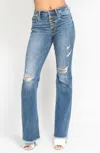 Judy Blue Mid-rise Button Flare Jean In Medium Wash In Multi