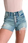 Judy Blue Mid Rise Button Fly Distressed Shorts In Blue In Blue