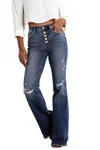 Judy Blue Mid Rise Button Fly Flare Jeans In Medium Wash In Blue