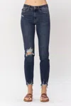 Judy Blue Mid Rise Chopped Hem Relaxed Denim Jeans In Blue