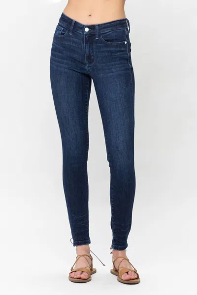 Judy Blue Mid Rise Classic Crinkle Ankle Detail Skinny Denim Jeans In Blue