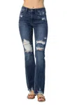Judy Blue Mid Rise Contrast Destroy Slim Bootcut Jean In Blue In Blue