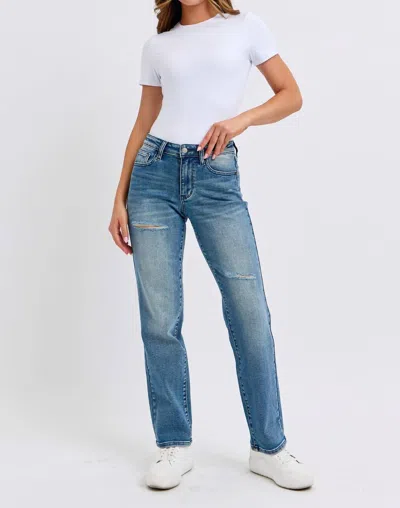 Judy Blue Mid Rise Contrast Wash Destroy Dad Jean In Multi