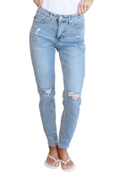 Judy Blue Mid Rise Control Top Distressed Skinny Jeans In Light Wash In Blue