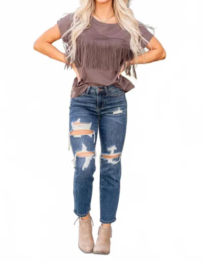Judy Blue Mid Rise Crop Straight Leg Jeans In Dark Blue
