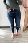 Judy Blue High Rise Control Top Step Hem Skinny Jean In Dark Wash In Multi