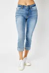Judy Blue Bleach Splash Mid-rise Shark Bite Skinny Jean In Light Wash In Multi