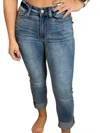 Judy Blue Mid Rise Cuffed Skinny Capris In Blue In Blue
