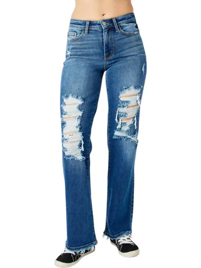 Judy Blue Mid Rise Dad Destroy Jeans In Blue