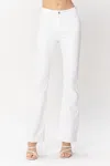 Judy Blue Mid-rise Denim Hem Slit Bootcut Jean In Pure White In White