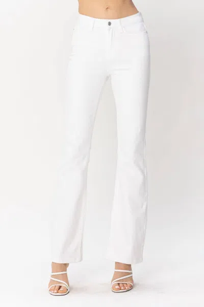 Judy Blue Mid-rise Denim Hem Slit Bootcut Jean In Pure White