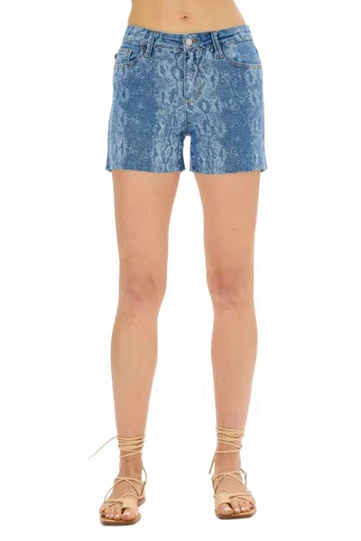 Judy Blue Mid-rise Denim Snake Print Cut Off Shorts In Blue