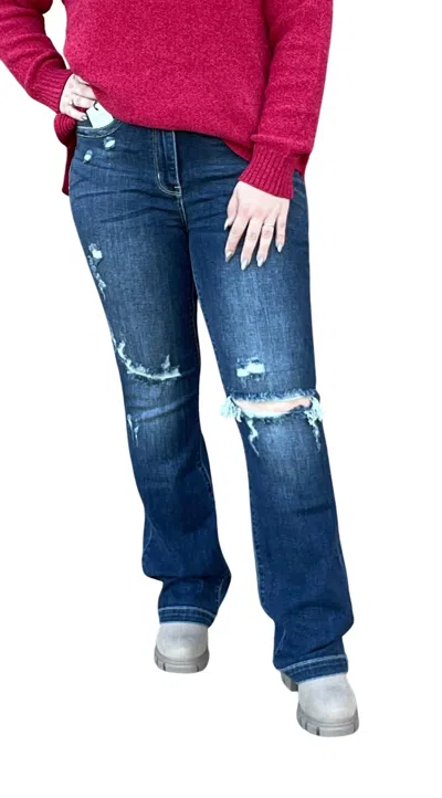 Judy Blue Mid Rise Destroy Bootcut In Denim Blue In Multi