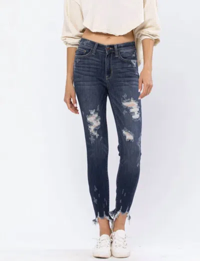 Judy Blue Destroyed Hem Skinny Jeans In Shark Bite In Black