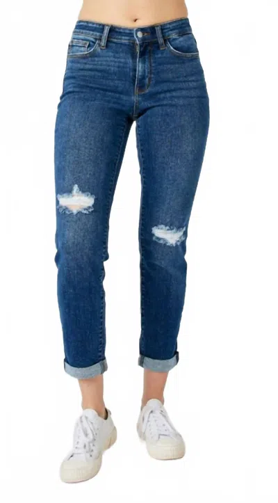 Judy Blue Mid Rise Destroy Slim Jeans In Dark Blue