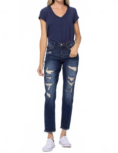 Judy Blue Mid-rise Destroyed Boyfriend Jean In Medium Wash In Blue