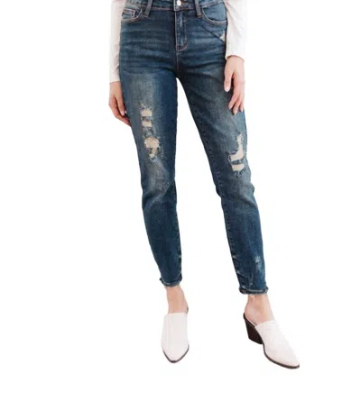 Judy Blue Mid-rise Destroyed Relaxed Fit Jeans In Dark Wash In Blue