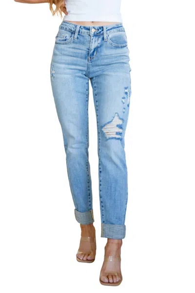 Judy Blue Mid Rise Distressed Boyfriend Jeans In Medium Wash In Multi