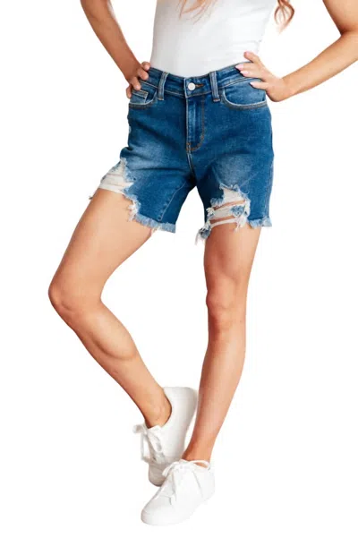 Judy Blue Mid Rise Distressed Cutoff Shorts In Dark Wash In Blue
