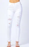 Judy Blue Chrissy Destroyed Mid-rise Skinny Jeans In White In White