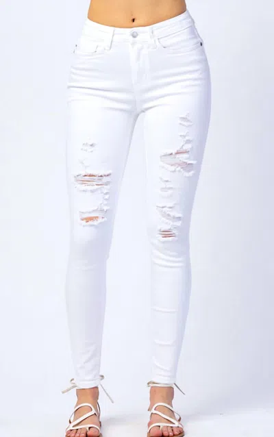 Judy Blue Mid Rise Distressed Jeans In White