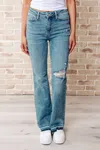 Judy Blue Isla Mid Rise Distressed Released Hem Bootcut Jeans In Medium Wash In Multi