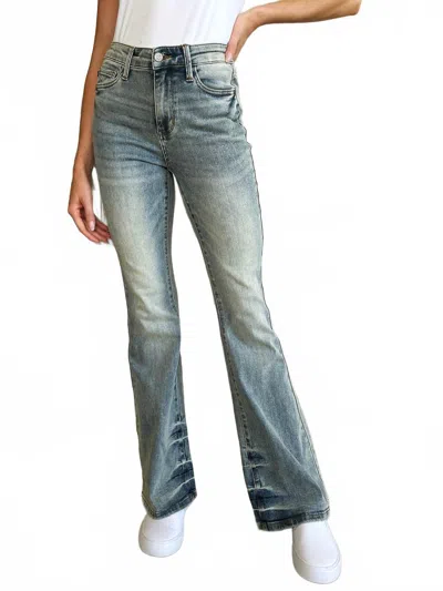 Judy Blue Mid Rise Flare Faded Jeans In Grey In Blue