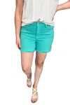 JUDY BLUE MID RISE FRAY HEM SHORTS IN AQUAMARINE