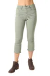 Judy Blue Mid Rise Garment Dyed Non Distressed Capri Jeans In Sage In Green