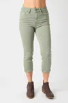Judy Blue Mid Rise Garment Dyed Non Distressed Capri Jeans In Sage In Multi