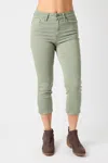 Judy Blue Mid Rise Garment Dyed Non Distressed Capri Jeans In Sage In Multi