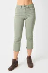 Judy Blue Mid Rise Garment Dyed Non Distressed Capri Jeans In Sage