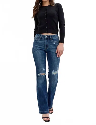 Judy Blue Mid Rise Hand Sand And Destroy Bootcut Jeans In Medium Wash In Multi