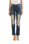 JUDY BLUE MID RISE HEAVY DESTROYED STRAIGHT JEANS IN DARK WASH