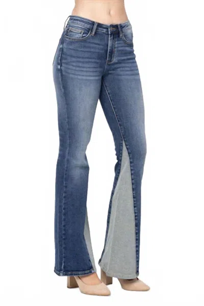 Judy Blue Mid Rise Inseam Panel Flare Jeans In Blue