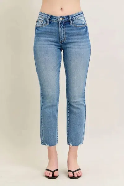 Judy Blue Mid Rise Kick Hem Flare Jeans In Denim Vintage Wash In Animal Print