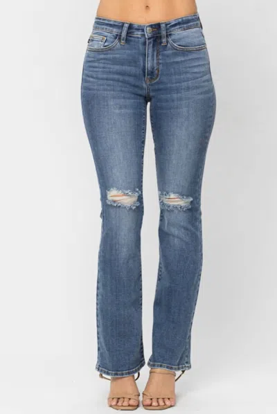 Judy Blue Mid Rise Knee Destroy Bootcut Jean In Blue