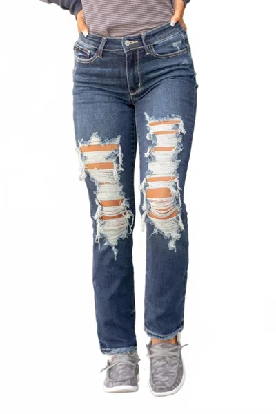 Judy Blue Mid Rise Nashville Straight Leg Jeans In Dark Blue