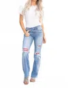 Judy Blue Mid Rise Plaid Patch Bootcut Jeans In Blue In Blue