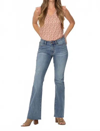 Judy Blue Mid Rise Raw Hem Bootcut Jean In Blue