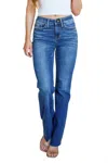 Judy Blue Mid Rise Raw Hem Bootcut Jeans In Dark Wash In Blue