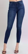 Judy Blue Mid Rise Raw Hem Skinny Jeans In Blue In Blue