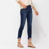 JUDY BLUE MID RISE RELAXED FIT SHARK BITE JEANS