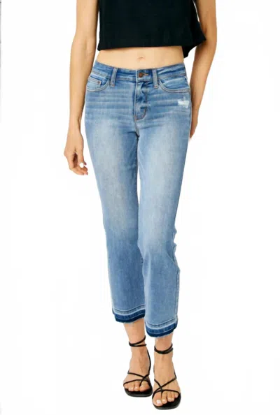 Judy Blue Mid Rise Release Hem Cropped Bootcut Jeans In Medium Wash In Blue