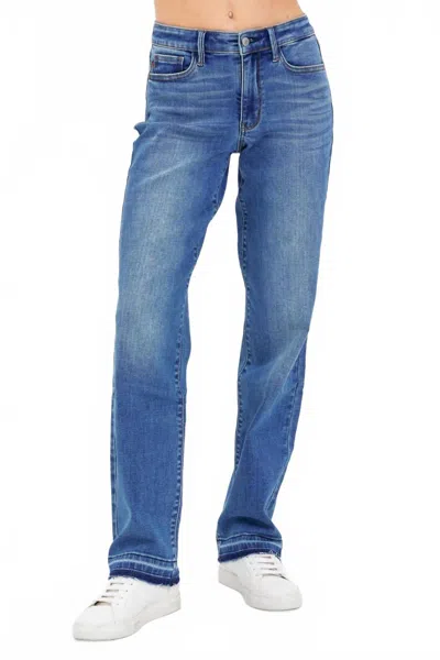 Judy Blue Mid Rise Release Hem Dad Denim Jeans In Blue