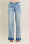 Judy Blue Mid Rise Release Hem Wide Leg Jean In Light Wash In Blue