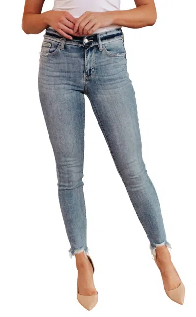 Judy Blue Mid Rise Release Waistband Detail Skinny Jeans In Medium Wash In Multi